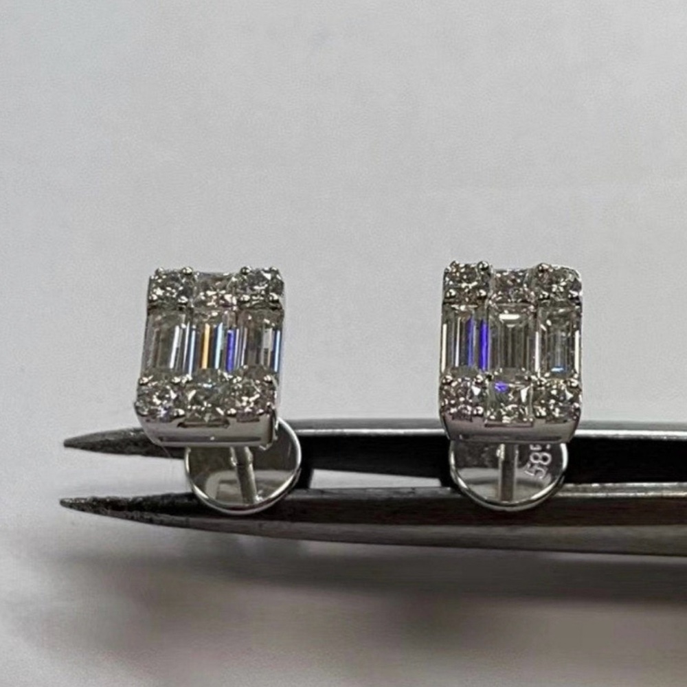 14K White Gold Moissanite StudEarrings Diamond Illusion Screw Back Everyday Fine